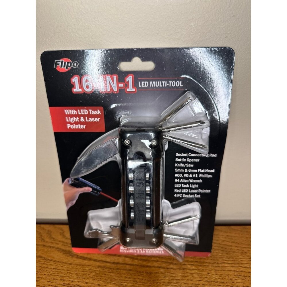 Multi-Tool 16-In-1, screwdrivers, Wrench, knife, saw, flashlight Flipo NEW